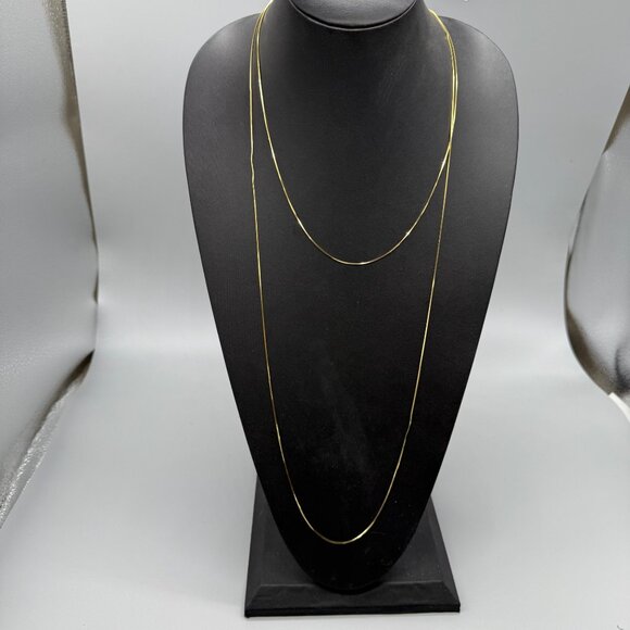 STS Gold over Sterling Silver 925 Long Strand Box type Chain Necklace With Box - Picture 2 of 8